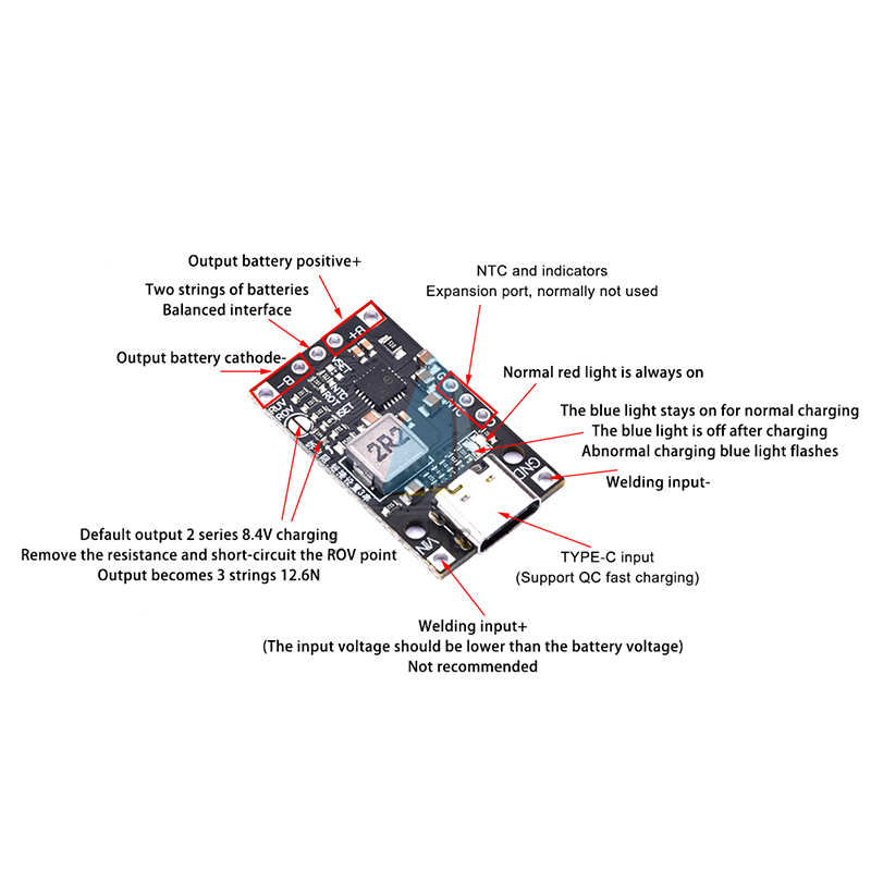Type-C USB 2S/3S 15W 8.4V 12.6V 1.5A Lithium Battery Charging Boost Module With Balanced Support. 
