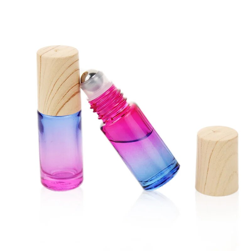 5/10/20/30/50pcs Thick Glass Roll On Bottles 5ml Gradient Color Empty Bottle Roller Ball Bottle For Essential Oil Travel Kit. 