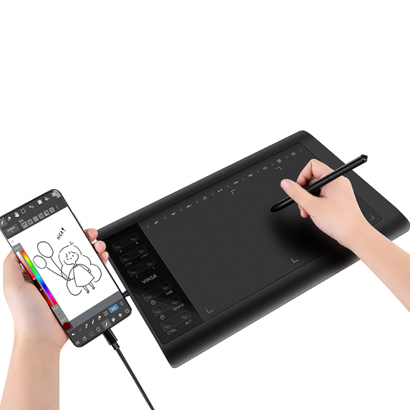 Lamgool VINSA 1060 PLUS 10*6 Inch Portable Digital Tablet Connect Mobile Phone Digital Pressure Drawing Tablet Interactive Graphic Tablet for Drawing. 