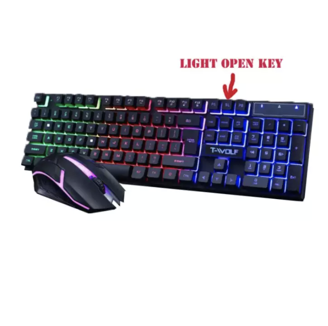 T-WOLF TF200 Rainbow LED Gaming Keyboard And Mouse Combo Bundle. 