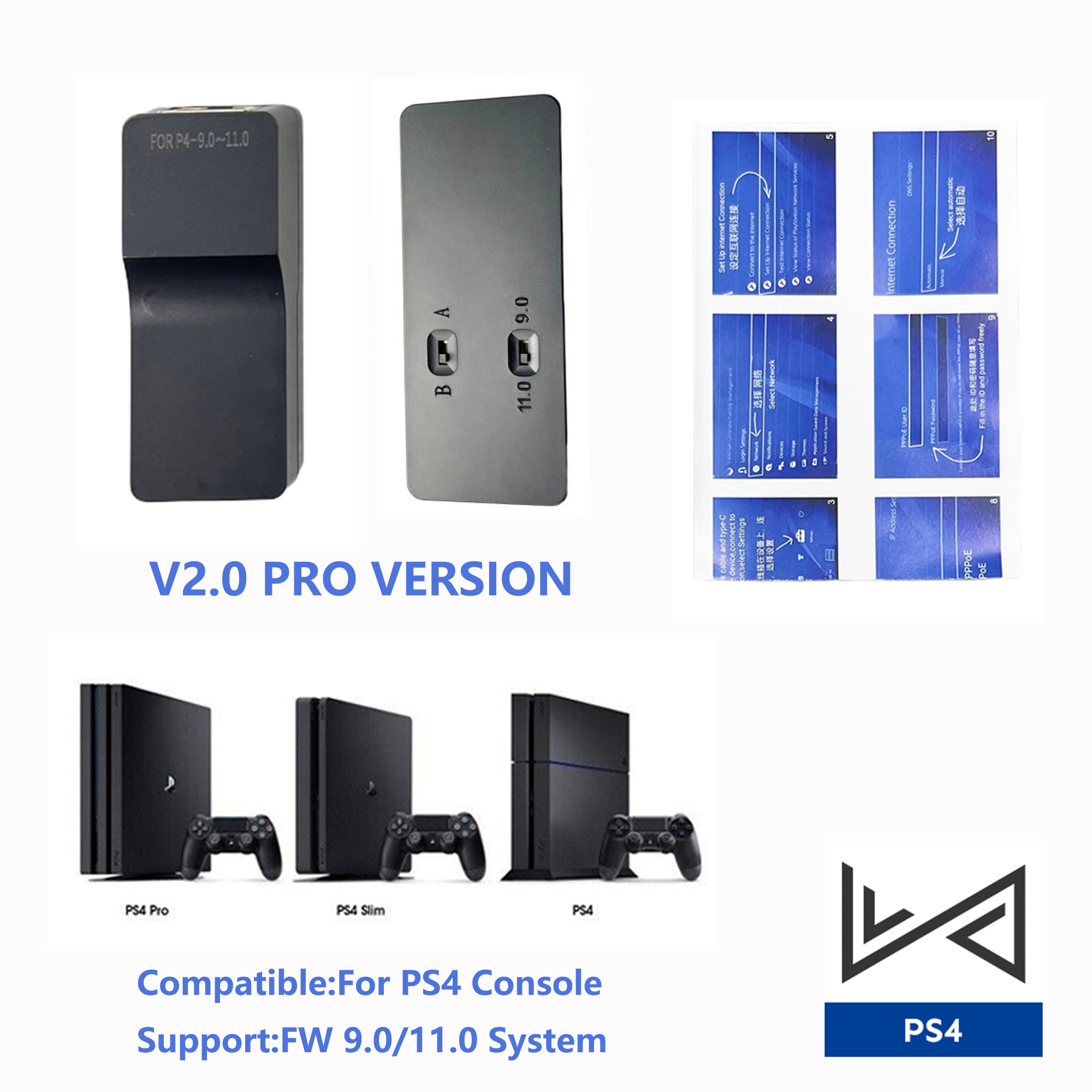 Game Accessories One-Key JB Tool Mod Kit For PS4 FW 9.0 11.0 System USB Dongle USB Adapter With Ethernet Type-C Cable. 