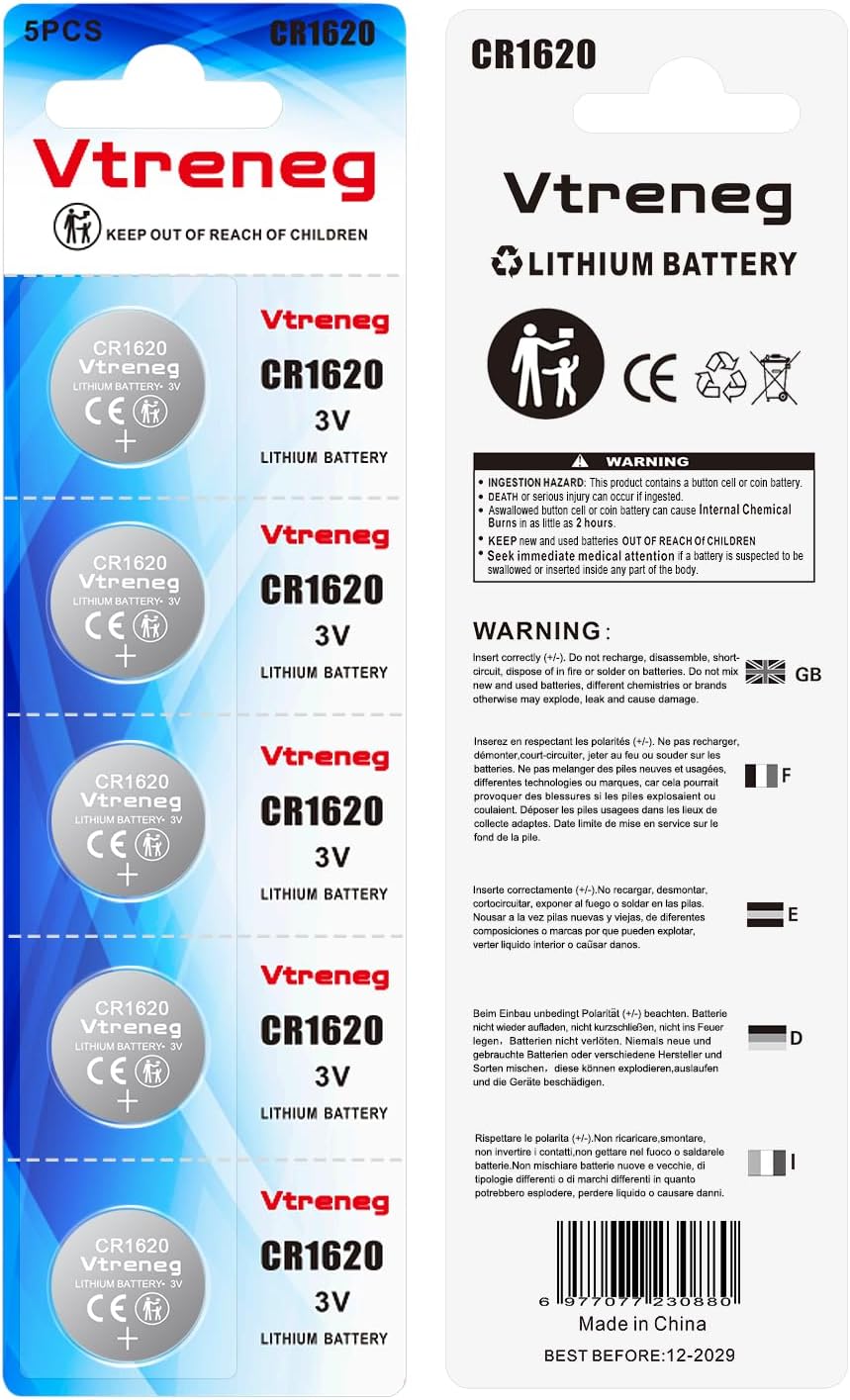 10 pack CR1620 battery, 1620 3V lithium coin button battery for key fob Airtag watch car remote battery. 