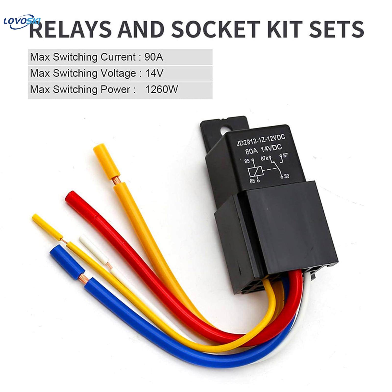 Car Relay with Harness Jd2912-1Z-12VDC 80Amp 12V Heavy Duty High Power 5 Pin 5 Wire Spdt Socket Plug. 