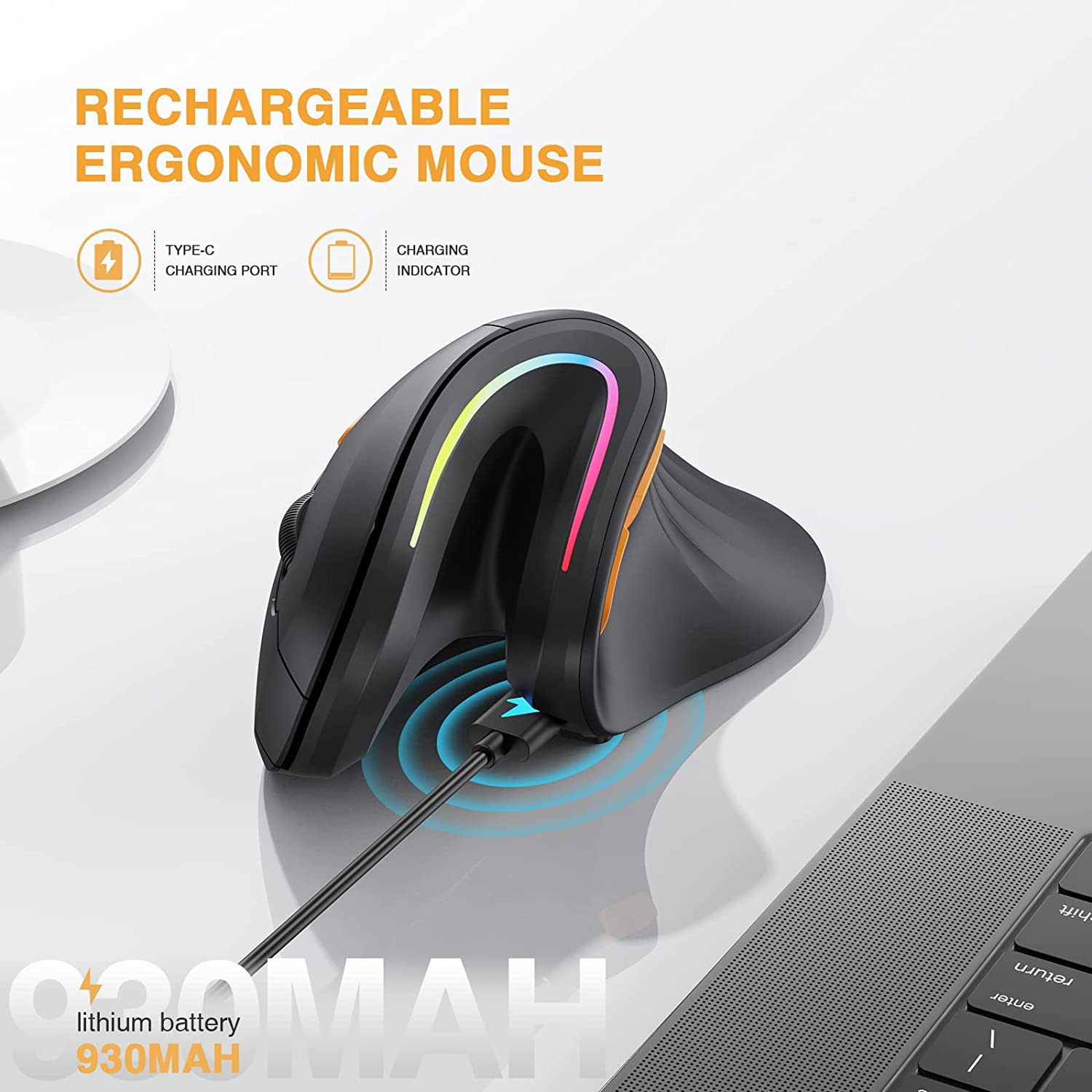 ProtoArc EM11 Bluetooth Wireless Vertical Mouse Rechargeable Ergonomic Mouse RGB Optical Vertical Mice for Windows Mac Android. 