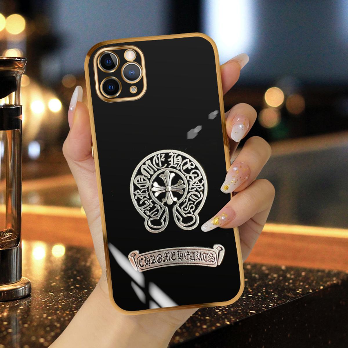 FELMYST Chrome Hearts Phone Case For iPhone 11 Pro Max Luxury Fashion Trendy Brand Metal Plating Mobile Casing Square Girl Gift Square Shockproof Back Soft  Cover. 