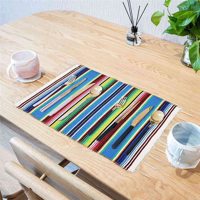 24x Mexican Table Place Mats, Fringe Blanket Table Runner 12 x 16 Inch (Random Color Placemats). 