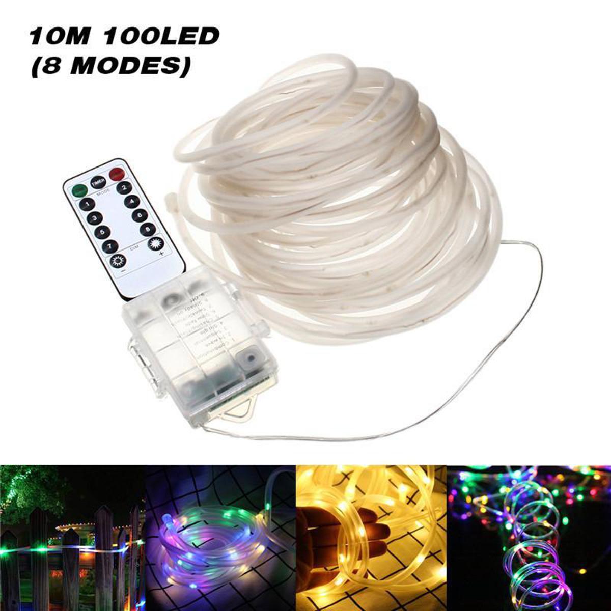 LED Rope Lights Battery Operated Waterproof 100 LED String Light + Remote Timer