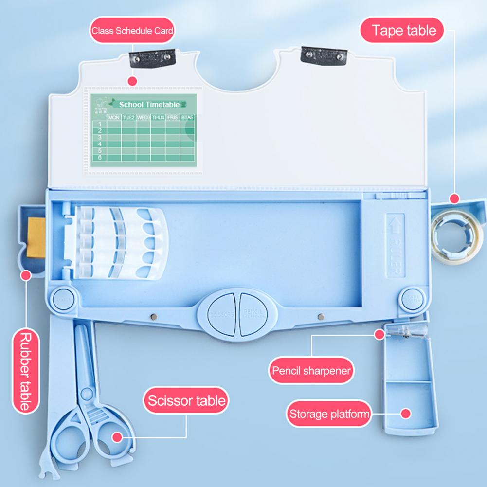 Innovative Pencil Box School Timetable Tidy Name Tag Cartoon Astronaut Pattern Student Double Layer Stationery Holder. 