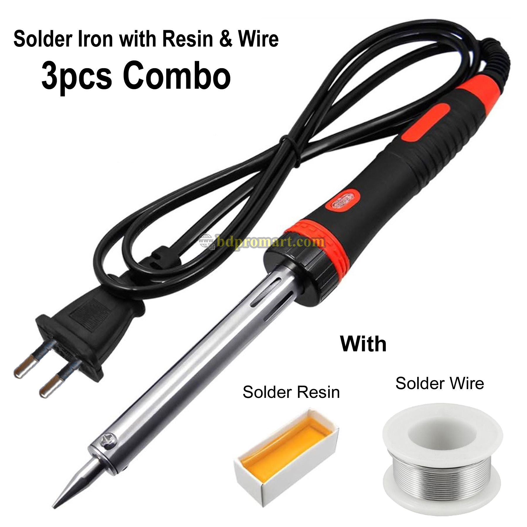 Soldering Iron 3pcs Combo Pack (Soldering Iron 60 Watt, Soldering Wire lead, Rosin)- Tatal Soldering iron 220V 60 watt Stander Quality Soldering iron Combo Pack. 