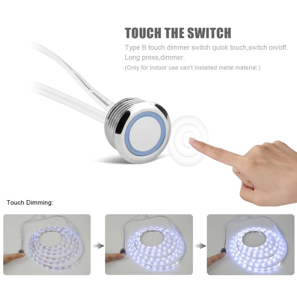 Stepless Dimmable LED Strip light SMD2835 DC 12V Waterproof Touch Switch Dimmer led tape lamp 2A EU wer adapter 1M 2M 3M 4M 5M-Warm White-1M--. 