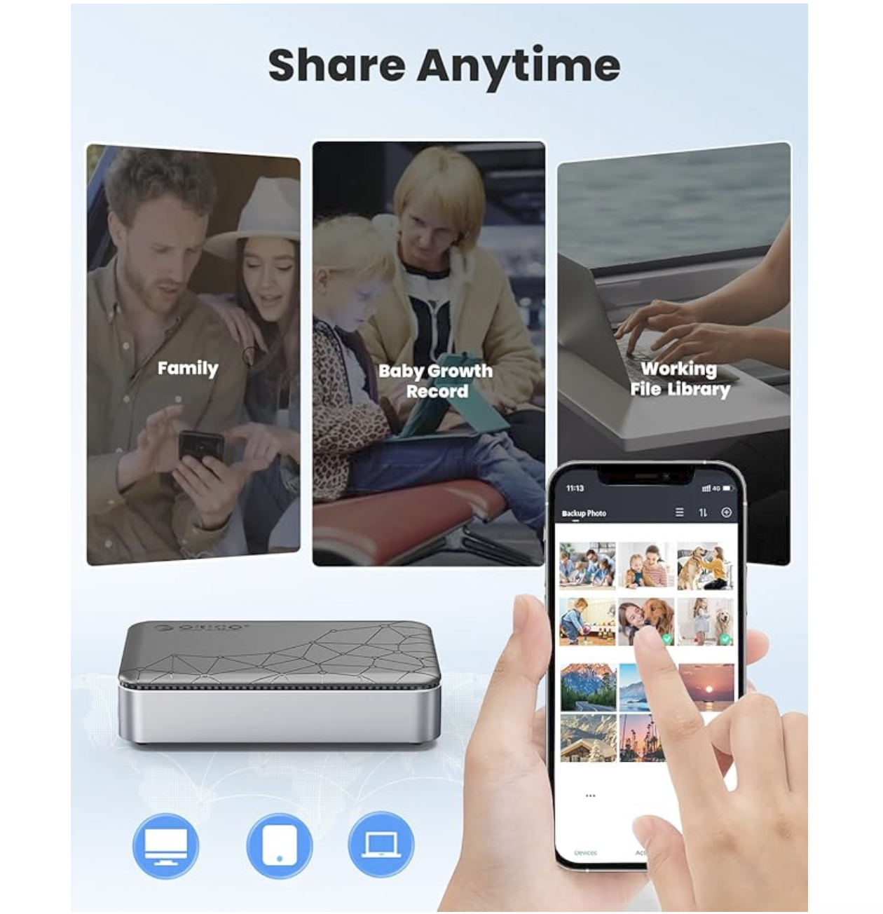 ORICO CD2510/CD3510 NAS Server For 2.5''/3.5" SATA HDD Family Cloud App Connection & VPN Access Smart Backup Wireless Remote Access to Phone/PC Magnetic Lid Connection Without Hard Disk. 