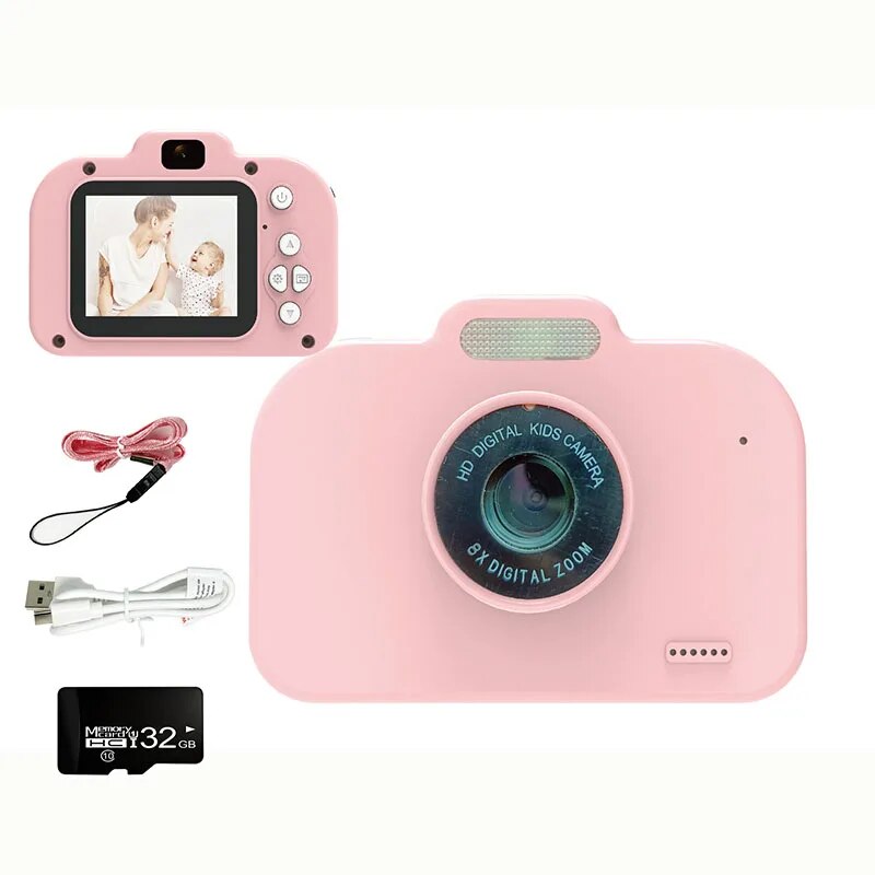 X2D Children's Toy 3C Camera Flash Mini SLR Digital Pink Blue Cartoon Animation ABS Environmentally Friendly Material Type-c. 