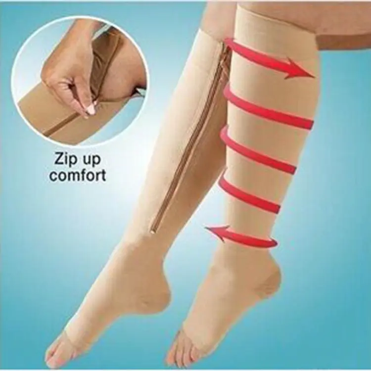 Cheap Zipper Compression Zip Leg Support Knee Open Toe Slim Stockings  Repair legs For Men and Women