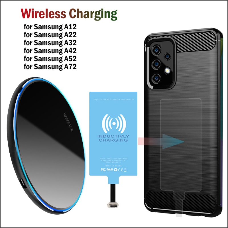 Qi Wireless Charging Set for Samsung Galaxy A52s A52 A72 A12 A22 A32 A42 5G Wireless Charger Pad+USB Type-C Receiver+Phone Case