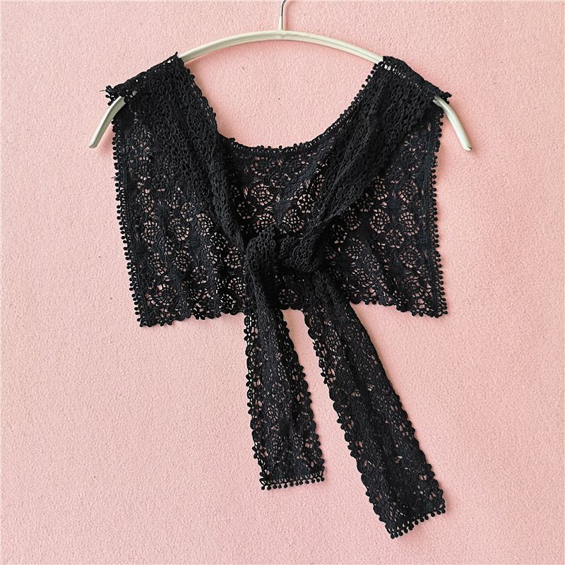 ES Internet celebrity decoration lace crochet flower square small shawl women's versatile age reduction shoulder with knotted small scarf false collar