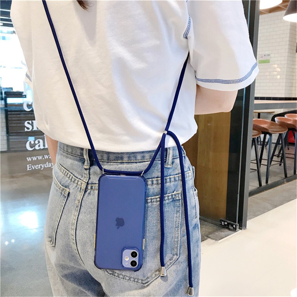 Strap Cord Chain Phone Case For iPhone 12 11 Pro Xs MAX XR 6 7 8 Plus SE Crossbody Necklace Cord Lanyards With Rope Clear Cover. 