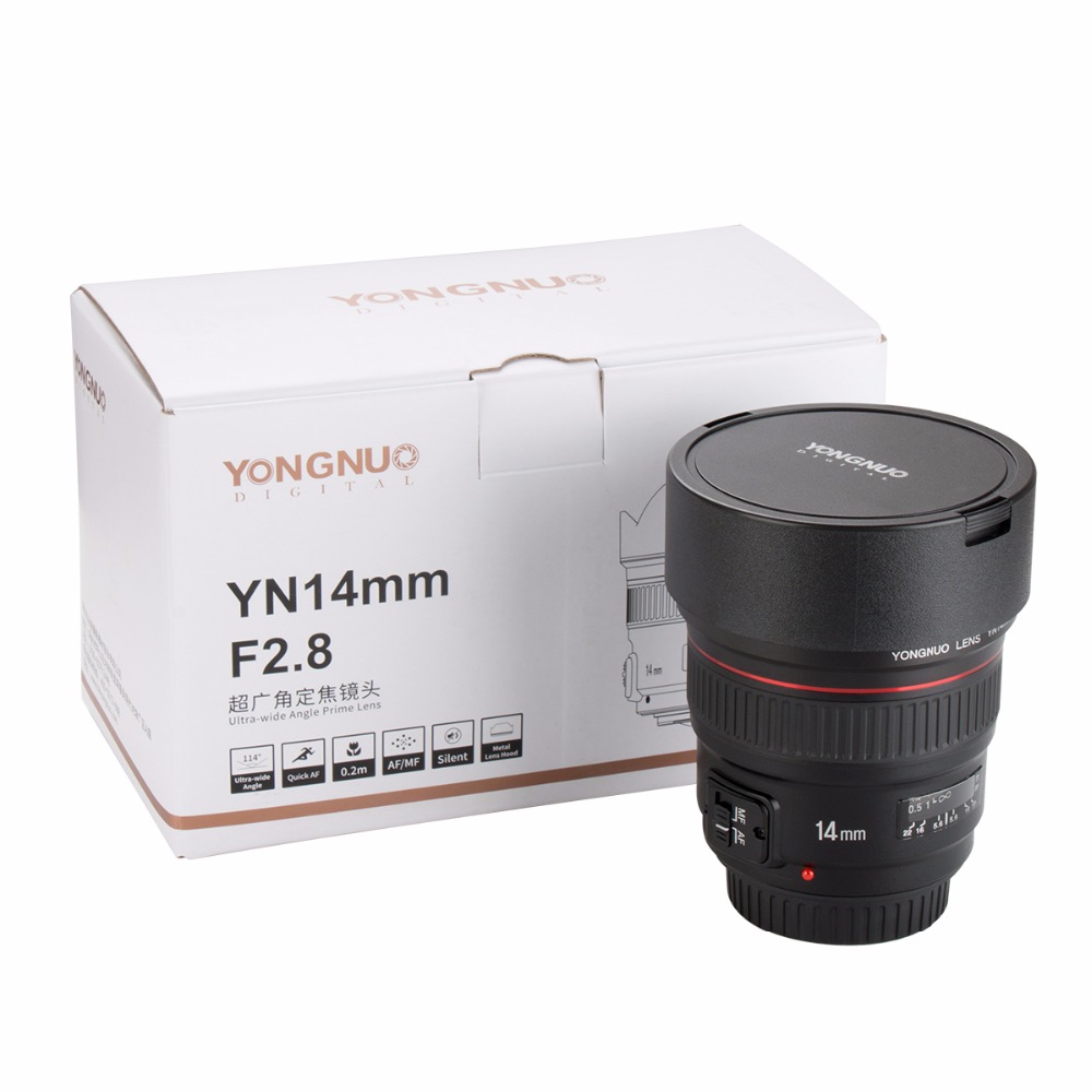 YONGNUO 14mm F2.8 Ultra-wide Angle Prime Lens YN14mm Auto Focus AF MF Metal Mount Lens for Canon 700D 80D 5D Mark III IV Nikon. 