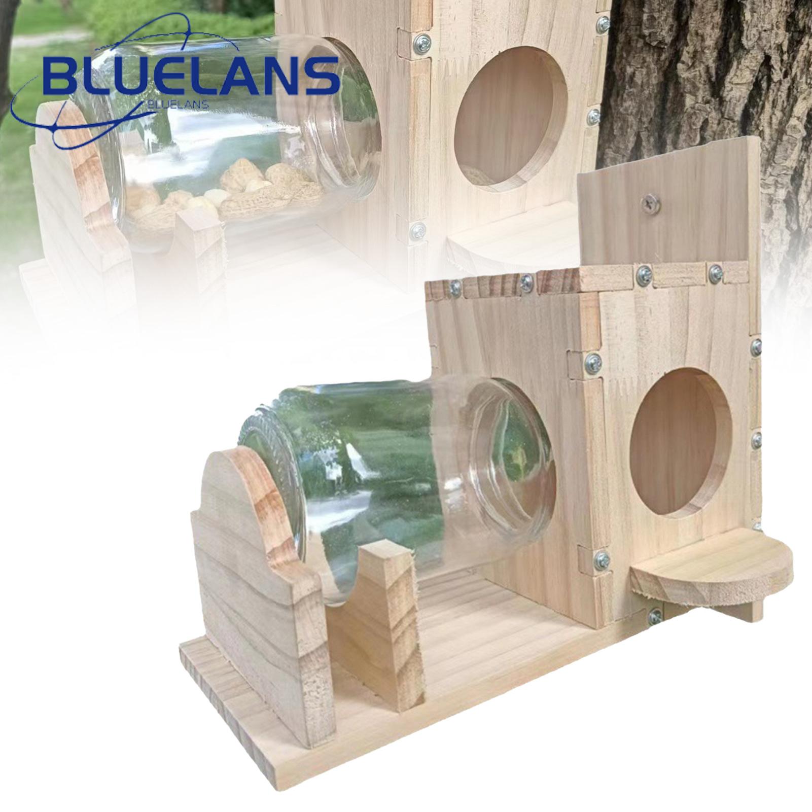Wooden Squirrel Feeder Premium Glass Squirrel Feeder Easy Refill Weather-proof Garden Device for Outdoor Squirrel Feeding 500ml Capacity Easy Clean Squirrel Feeder
