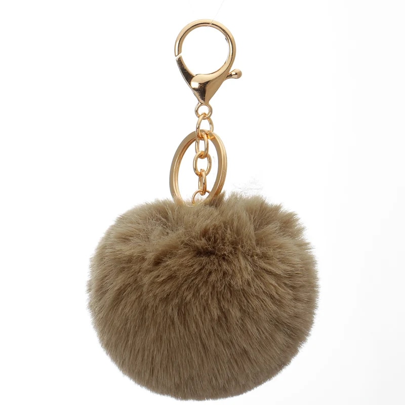 8cm Fur Brand Bag Fluffy Pompns Keychain Pom Pom Car Keyring Gold Color Chains pompons Rex Rabbit Fur Charms Chain. 