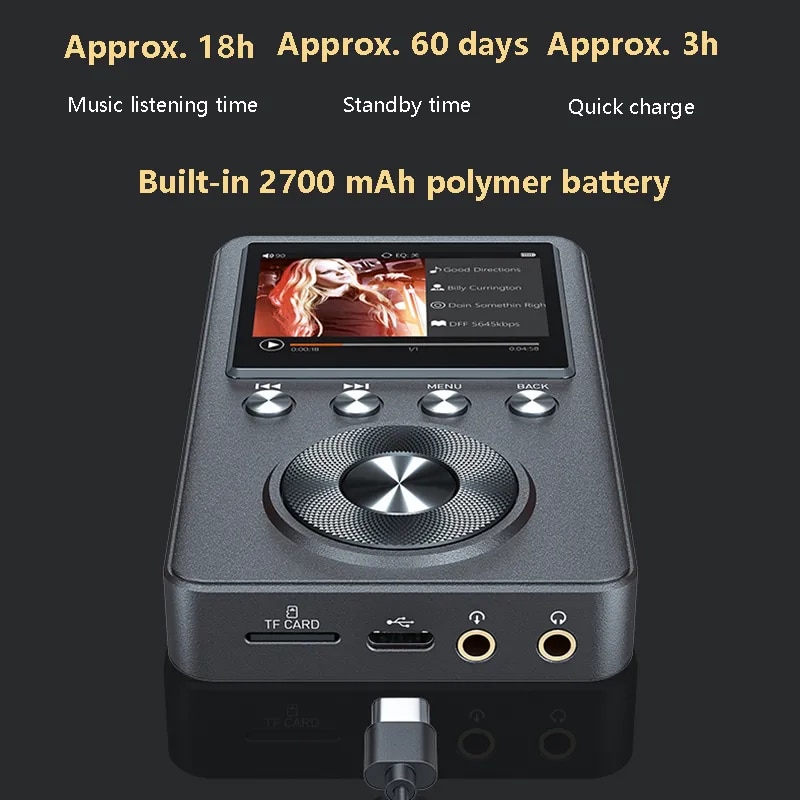 Professional HIFI Music Player MP3 AK4490EQ DAC Support DSD256 CUE Split Track Lossless Decoding Walkman Built-in EQ Adjustment. 