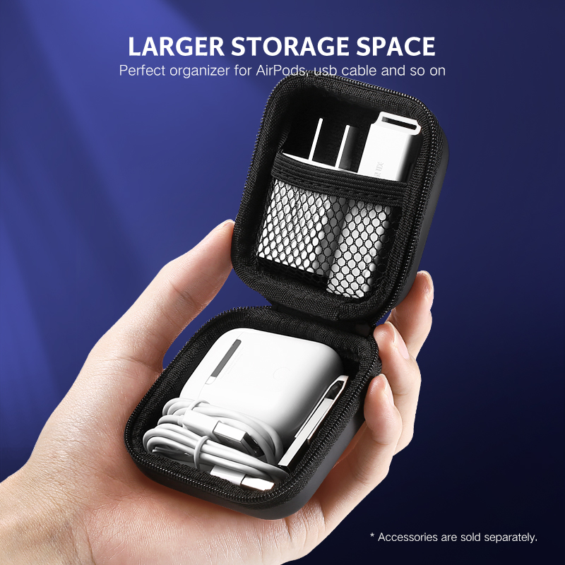 (New) earphone case small headphone hard case carrying bag pouch with Mesk pocket and double zipper for AirPods, in-ear earbuds. 