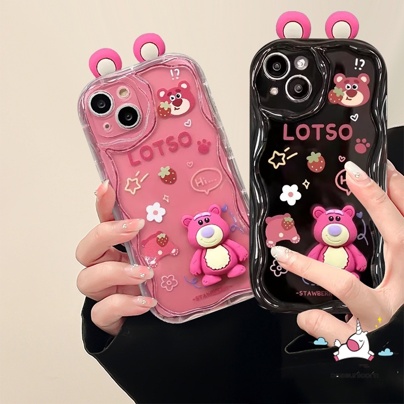 Cartoon 3D Doll Cute Strawberry Bear Lotso Phone Case For Redmi Note 12 10 11 9 8 10s Pro Max Redmi 9T 10C 9A A1 A2 10A POCO X5 M3 C55 MI 12 11 Lite Fashion Lovely Animals Wavy Curved Edge Soft Cover. 