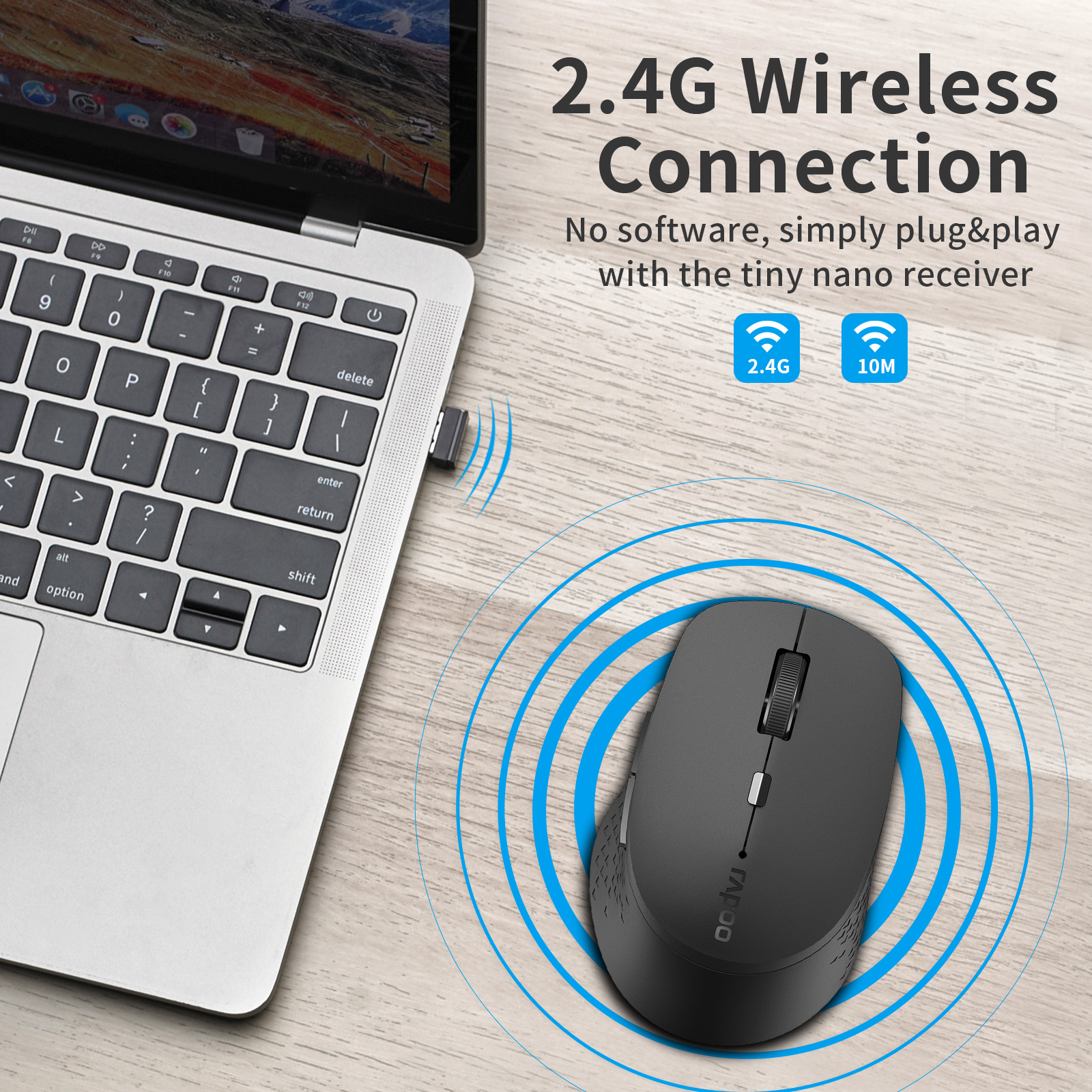 Rapoo M300G Silent Wireless Mouse Multi-mode Bluetooth Mouse Portable Optical Mice with Ergonomic Design Support up to 3 Devices. 
