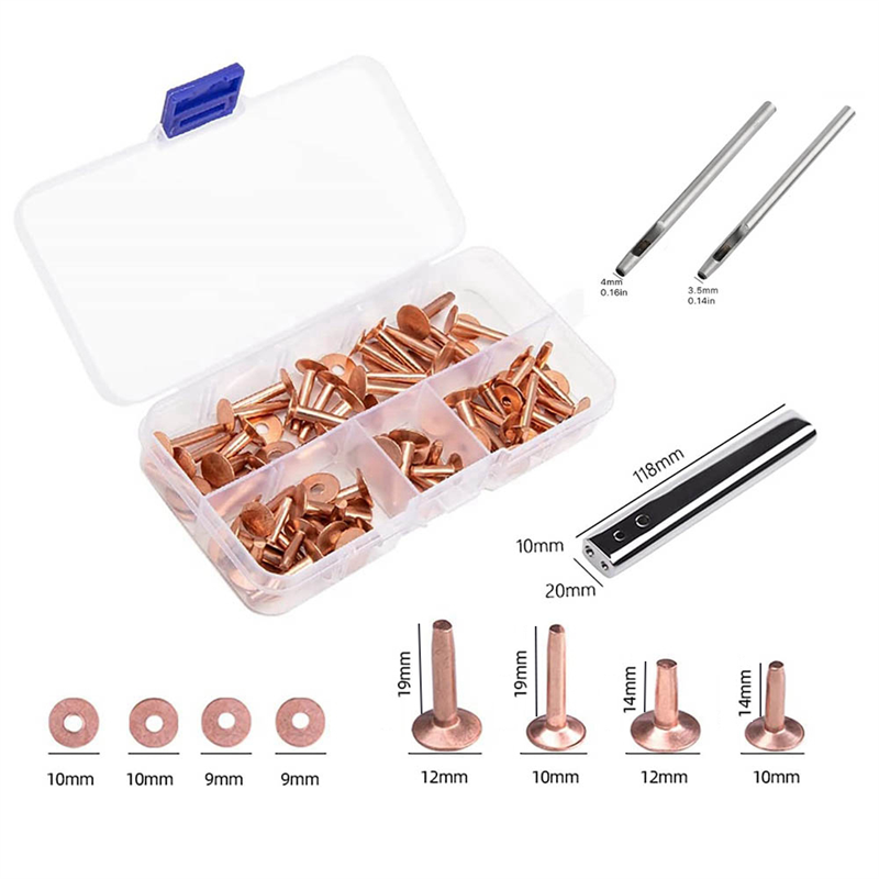 Copper Rivets and Burrs Solid Brass Rust-Proof Rivet Studs Leather Copper Rivet for Leather Pure Copper Rivet Setting Tool. 