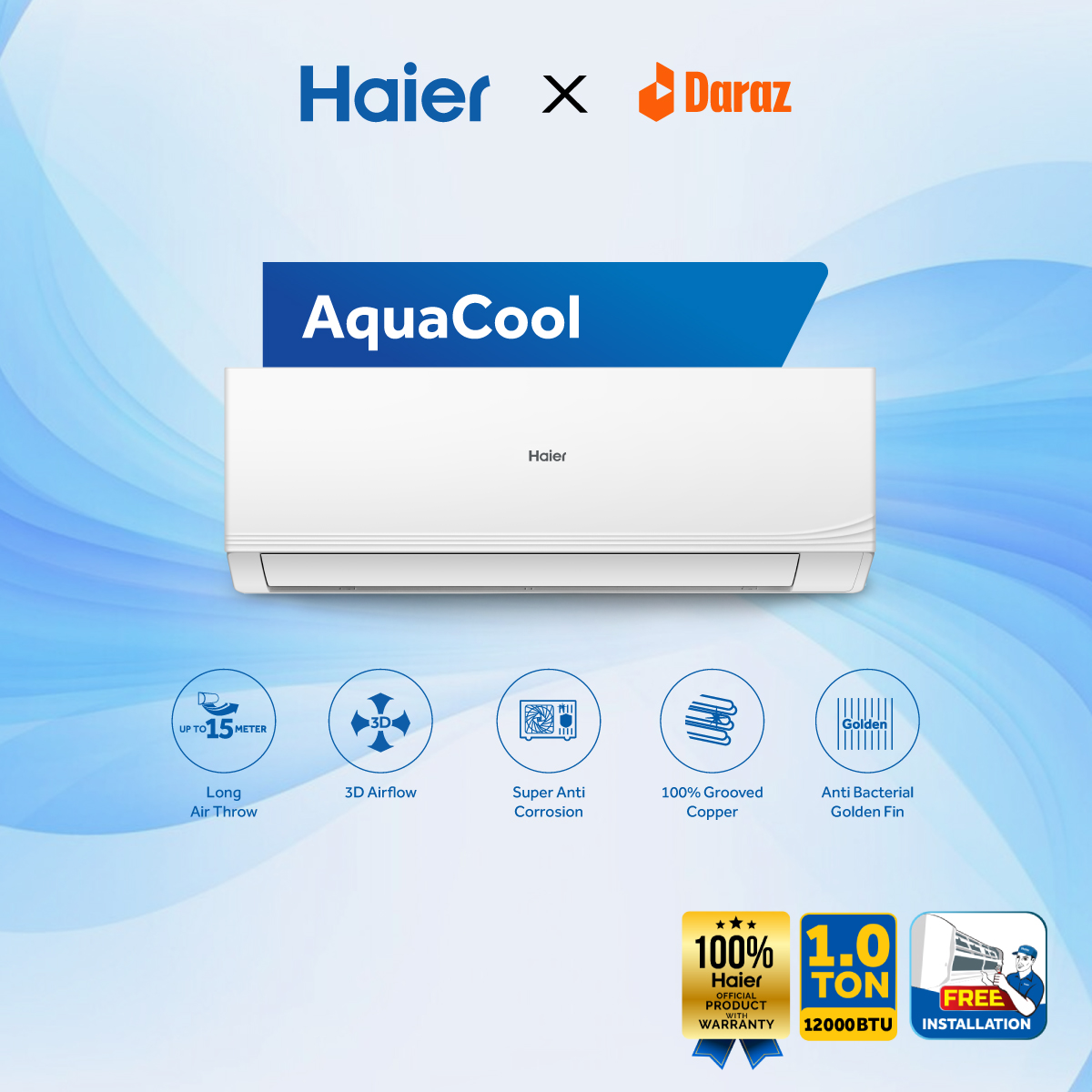 Haier 1.5 Ton HeatCool Inverter Voice Control AC - (HSU-18HeatCool:(INV)(Wifi)(3DF). 