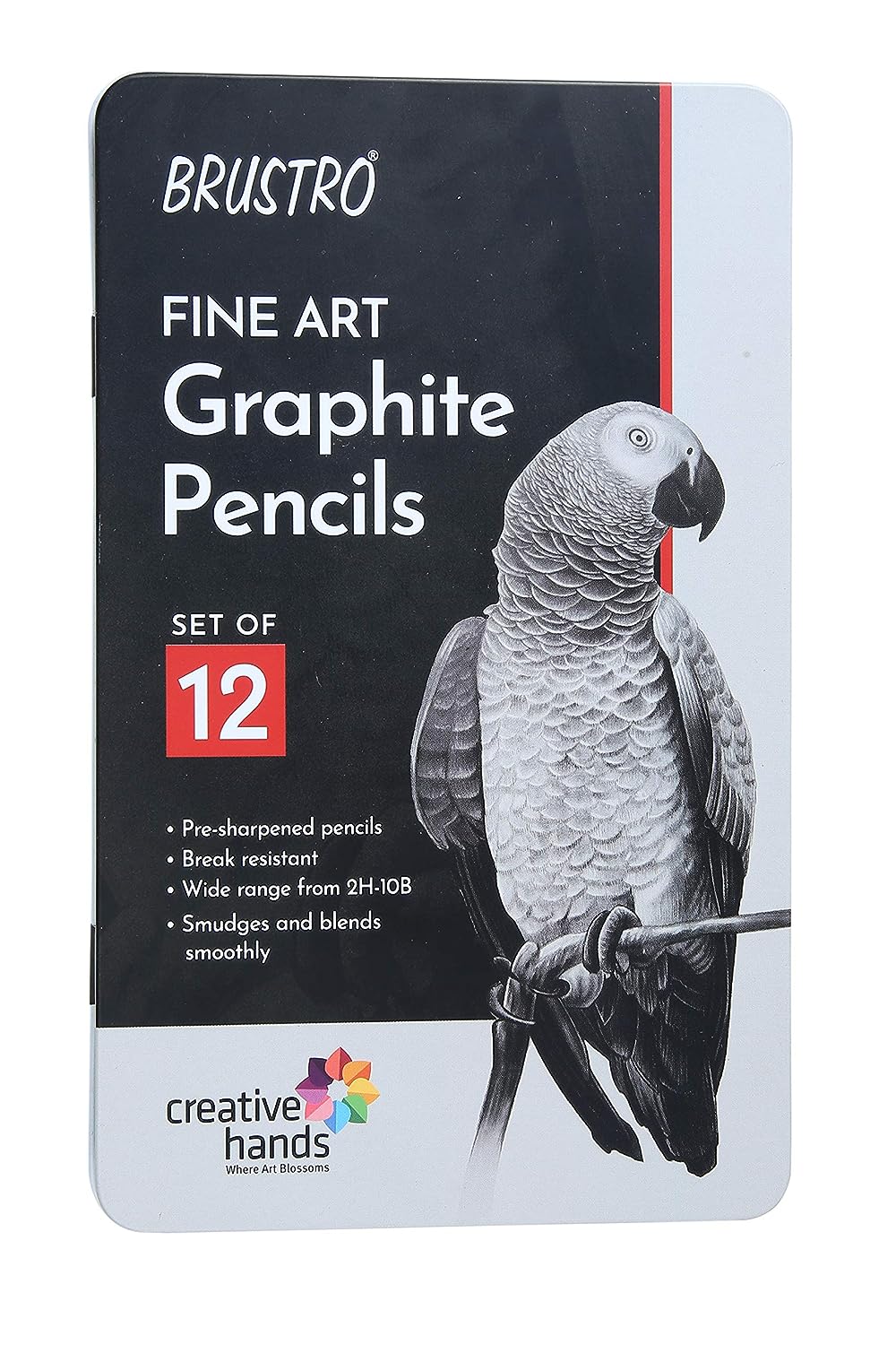 BRUSTRO Artists Fineart Graphite Pencil Set of 12 (10B-2H) with Elegant Tin Box