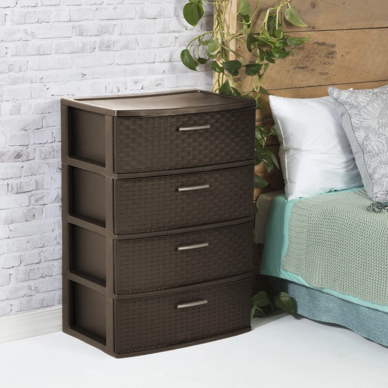 Sterilite 4 Drawer Wide Weave Tower Espresso storage drawers kitchen drawer organizer under desk drawer. 