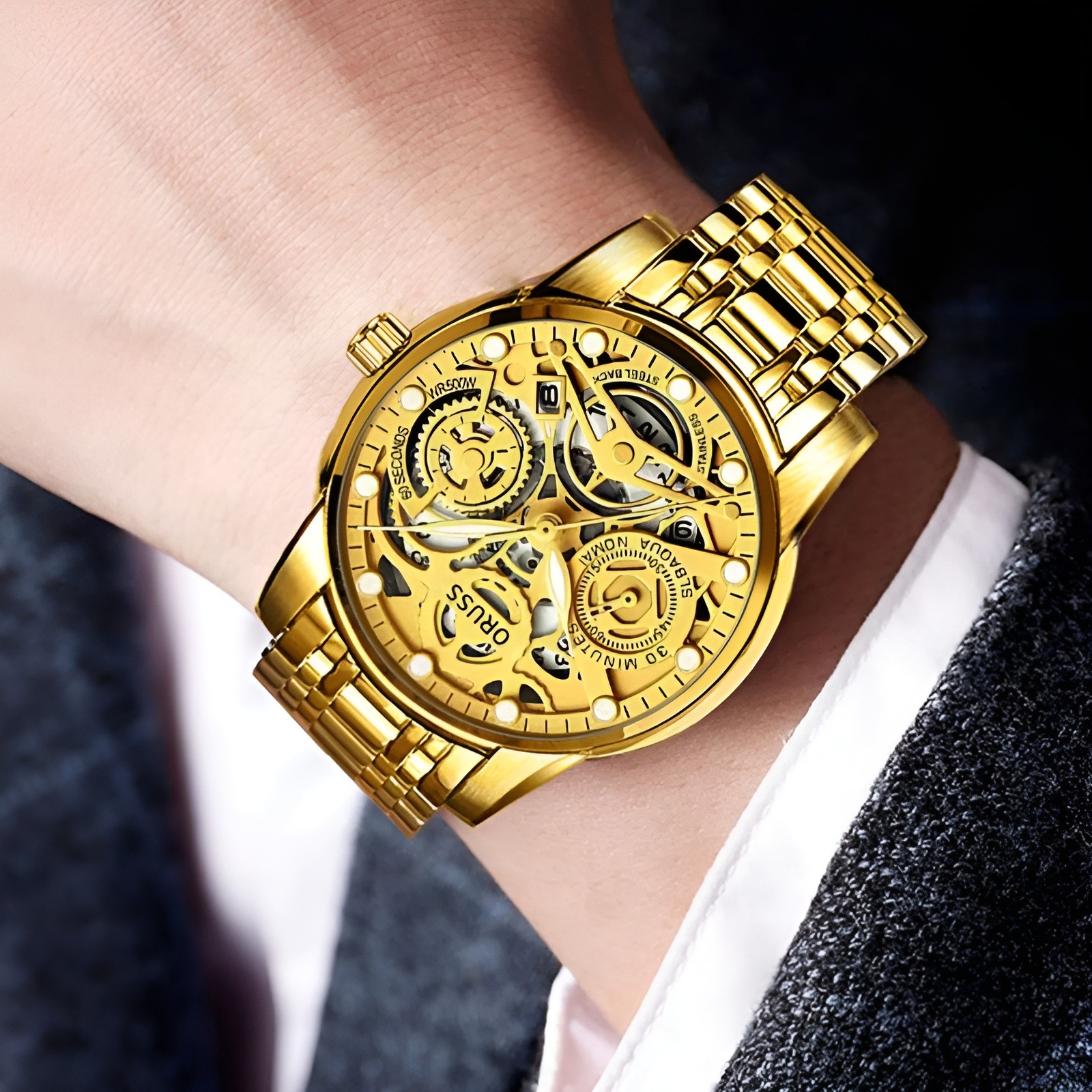 Fully Automatic Hollow-out Movement Watch Calendar Men Watch Luminous Mechanical Watch. 