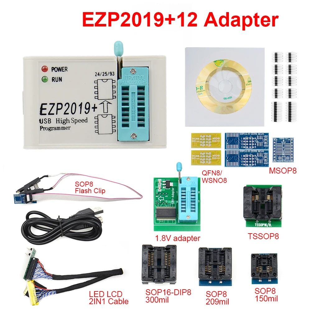 【3C VictoryEagle】Newest Programmer EZP2019 Full USB SPI +12 Adapter Test Sop8/16 24 25 EEPROM Flash Bios Minipro Calculator. 