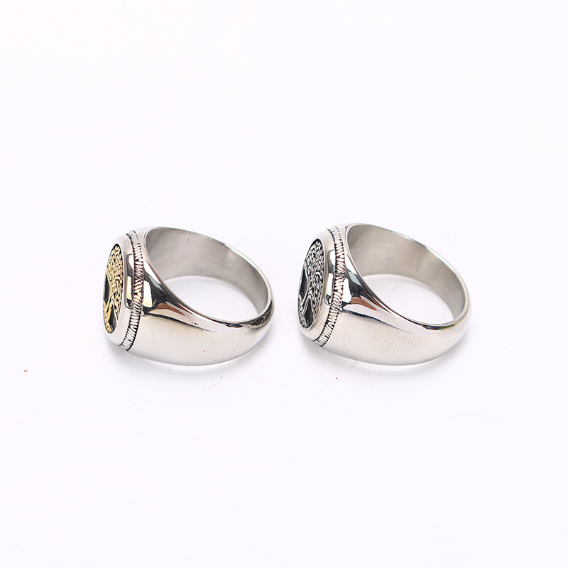 Nordic tree of life ring Titanium steel retro men's ring Viking personality niche design single index finger ring. 