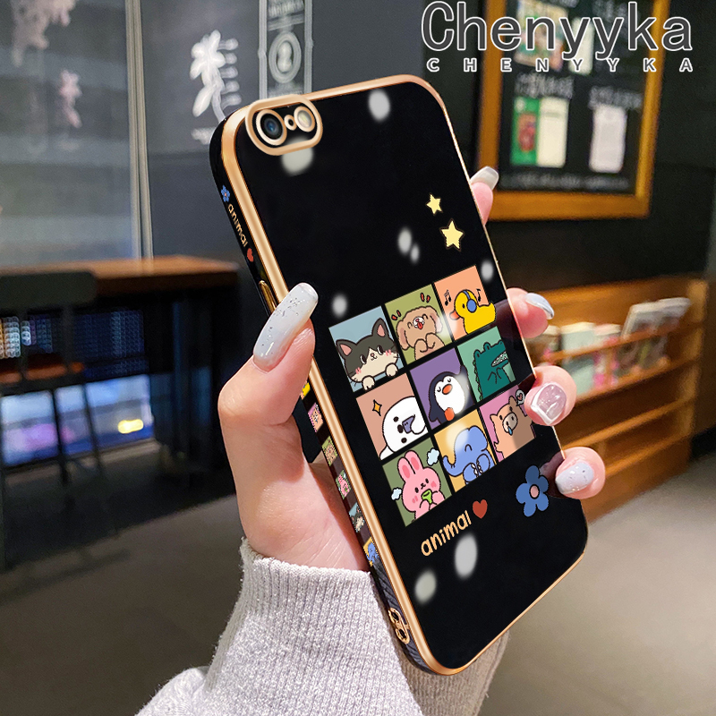 Chenyyka Case For iPhone 6 6s 6 Plus 6s Plus Case Cartoon Cute Animal Pattern New Design Luxury Plating Phone Cases Side Edge Pattern Shockproof Soft Case Full Cover Camera Protection Case
