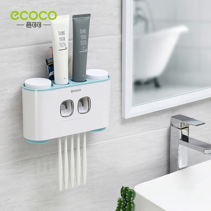 ECOCO Automatic Toothpaste Squeezers Wall Mounted Toothpaste Dispenser Dustproof Toothbrush Holder Bathroom Accessories for Home