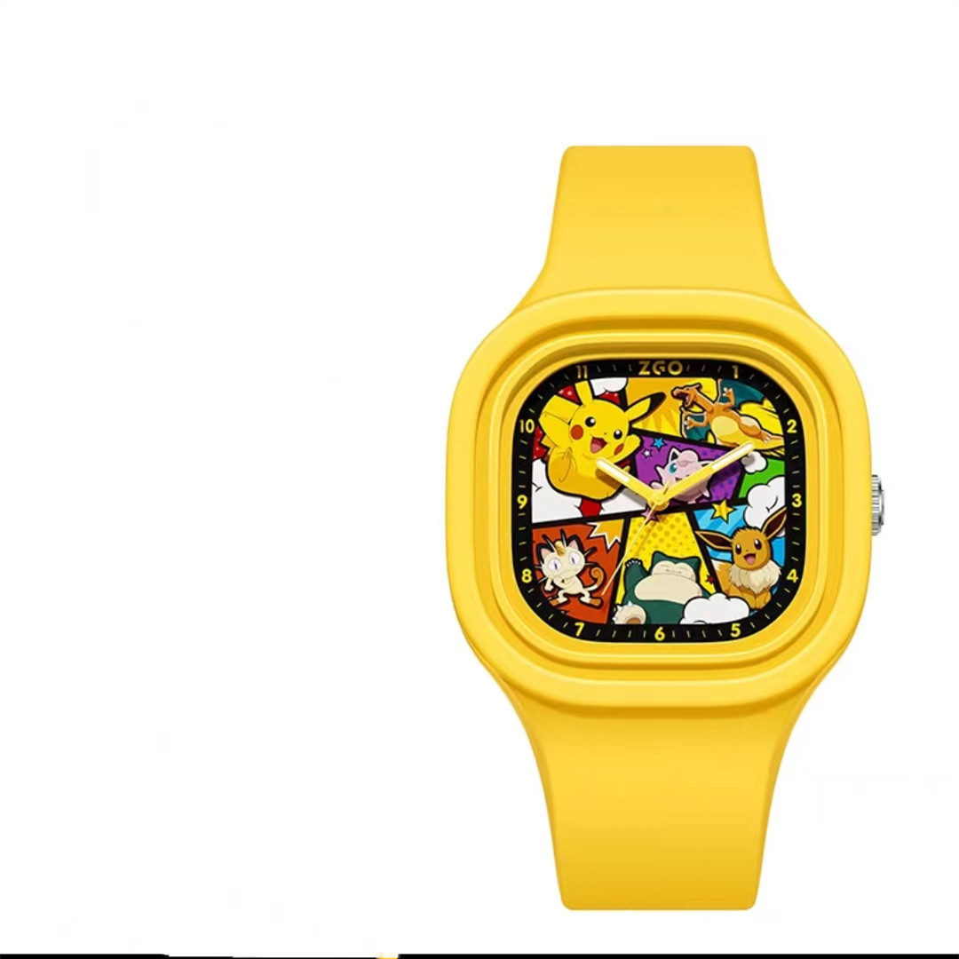 Cross-border new Bikachu square silicone watch boys and children cartoon silicone handicraft factory direct supply