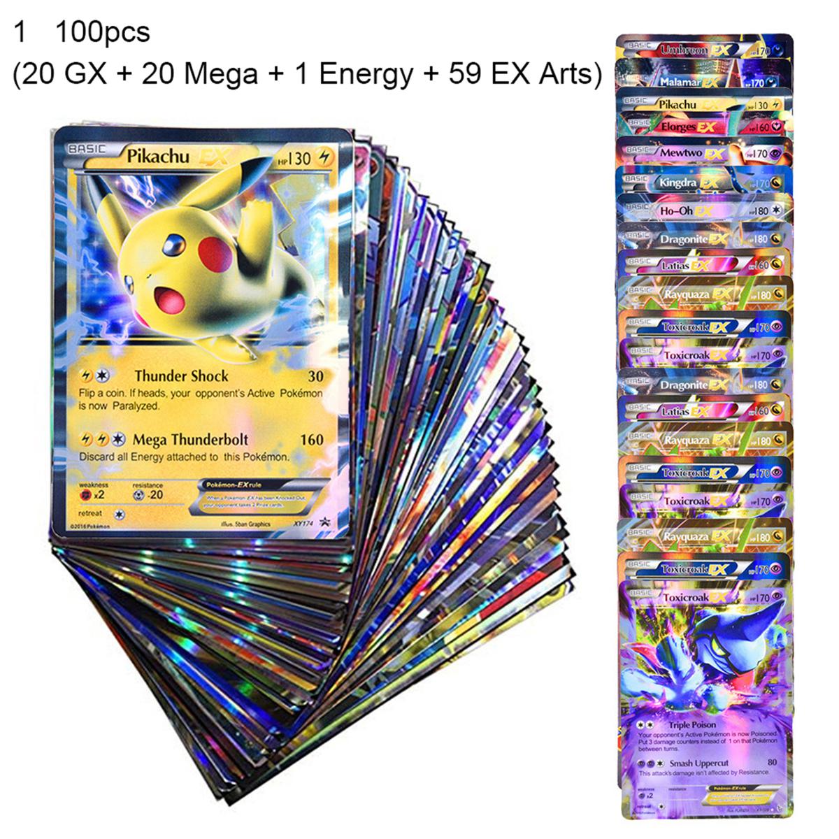 100Pcs/Set Pokemon Cards Shiny Vibrant Figure Eye-catching Mega Version Collection Animation Card for Collector