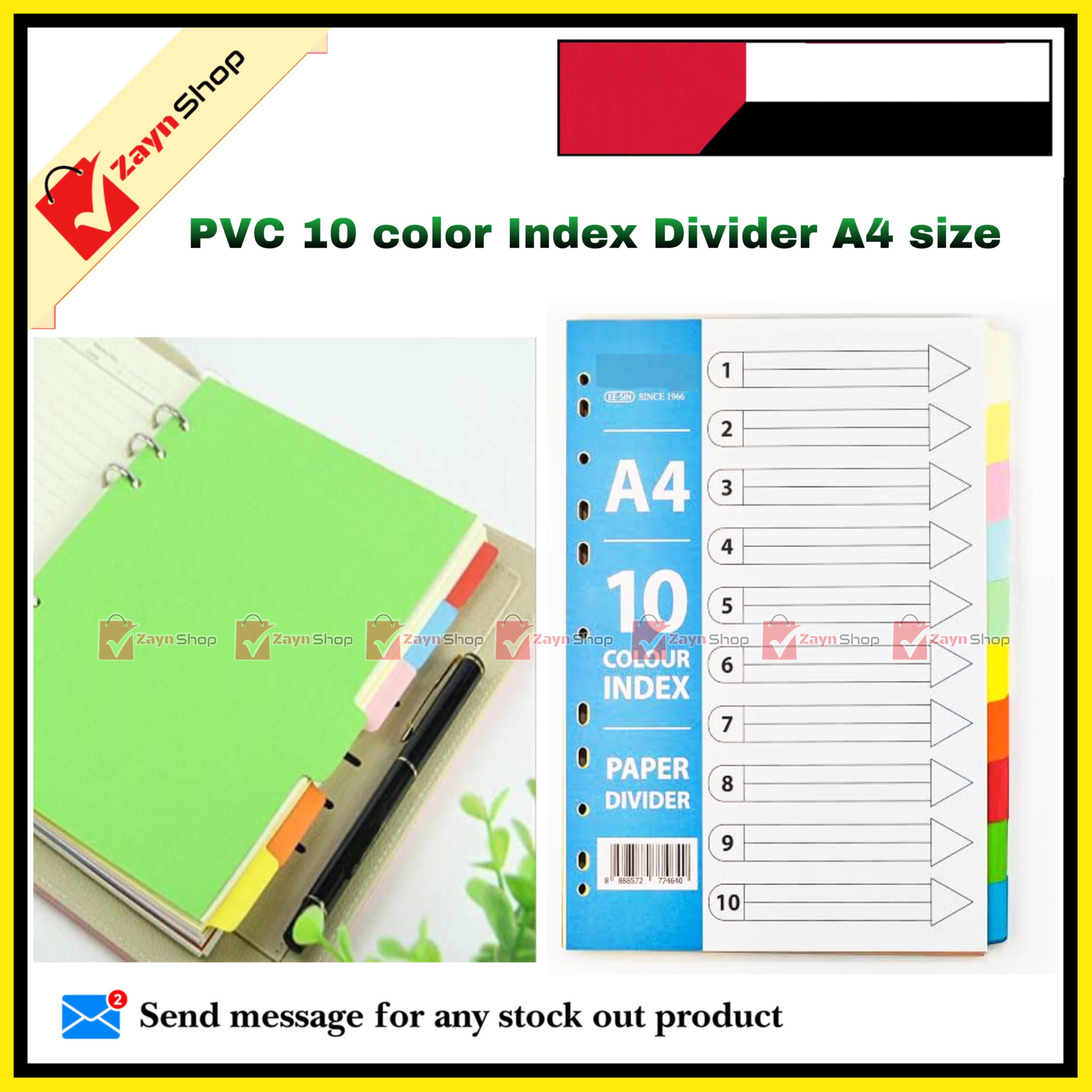 Plastic Index Divider A4 size Sheet pack of 10 colors 1 set