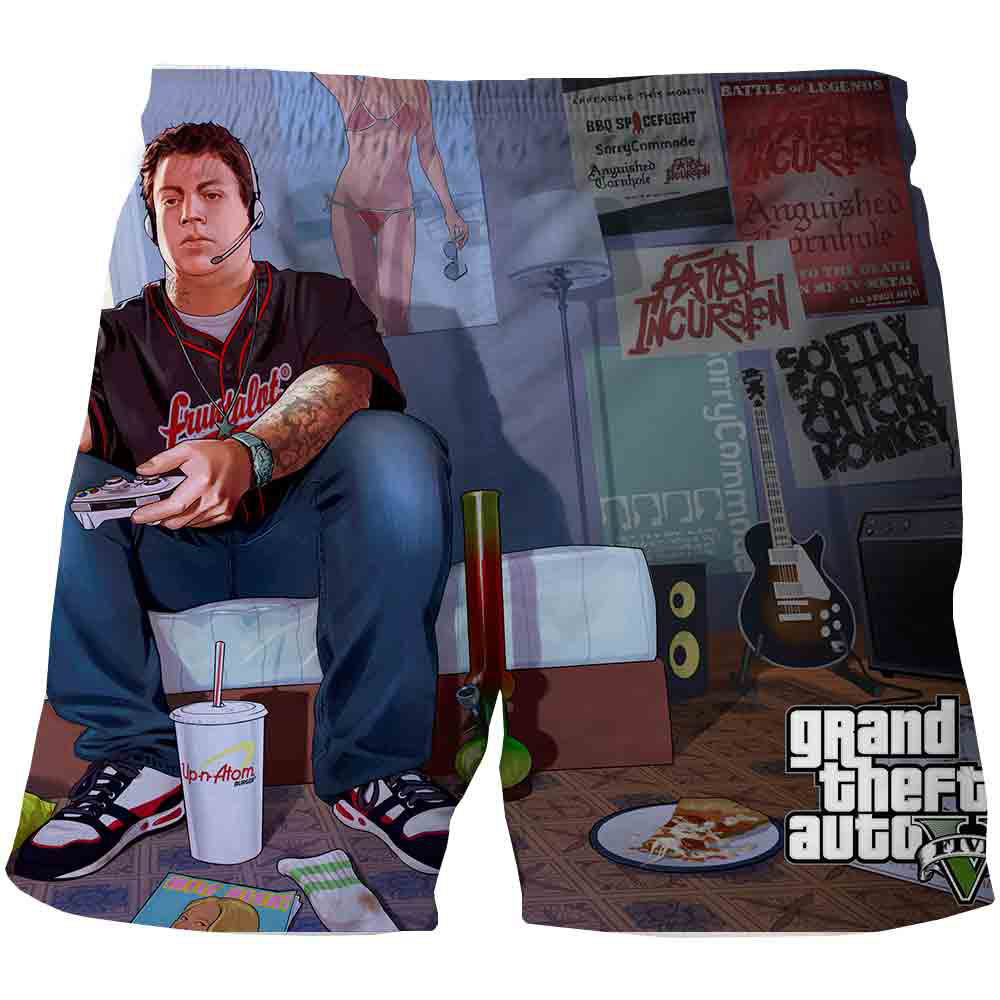 2022 Summer New Men Shorts GTA 5 Grand Theft Auto Game 3D Print Drawstring Pockets Short Pants High Quality Short Homme. 