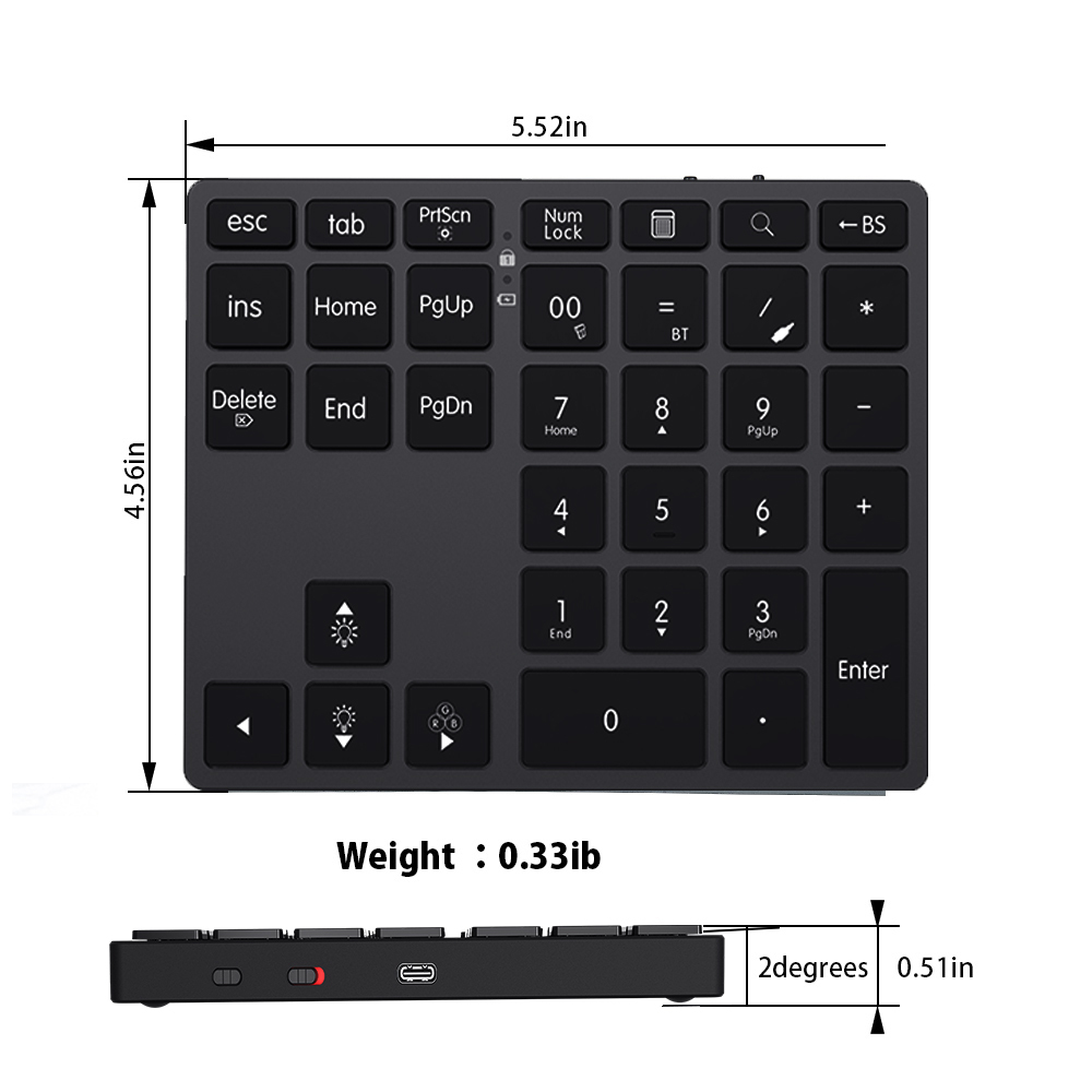 BOW 2.4G + Bluetooth Numeric Keypad Wireless Rechargeable Numpad Keyboard for iPad Laptop Wired Number Keyboard. 