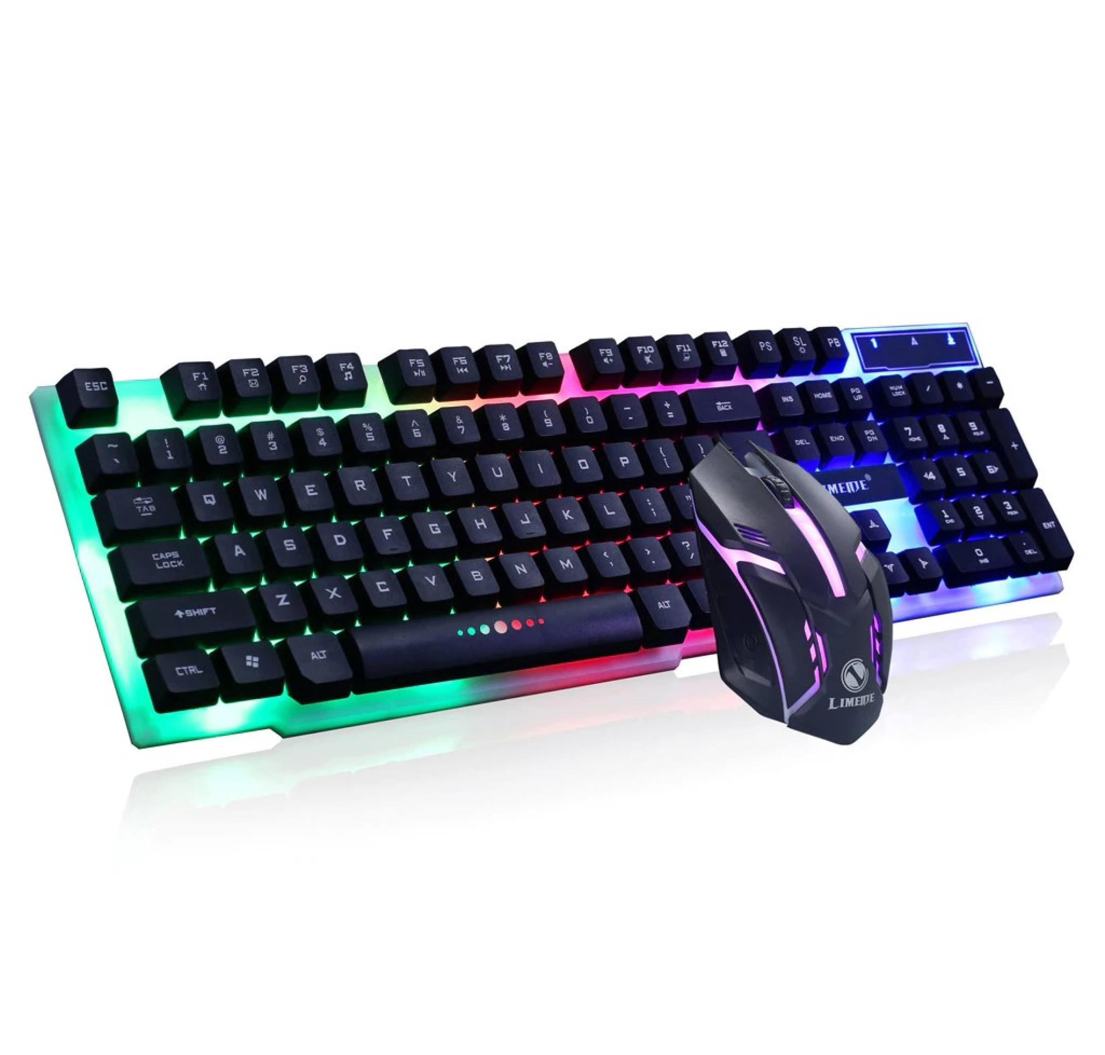 Whole set Limeide GTX300 Colorful LED Backlight Ergonomic Mechanical Gaming keyboard and mouse Bundle Combo Set USB Wired for PC Laptop （black）. 