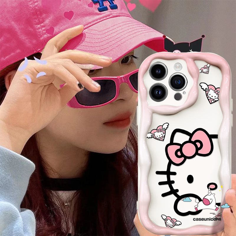 Cartoon Cute Hello Kitty Phone Case Compatible For Realme C53 C11 C17 C12 C3 C25s C20 C25 C51 C21Y C15 C25Y 5i 7i 5s 9i 6i 5 C31 C1 C55 C21 C33 C20A C30 Creative Sweet Cat 3D Wavy Curved Edge Cover. 