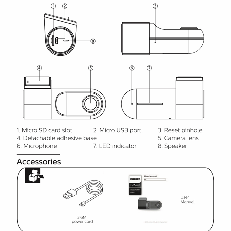 philips Front WiFi Car 1080P HD Driver Video Recorder USB Car DVR Camera Loop Recording GoSure GS3201 Internal 64G memory card. 
