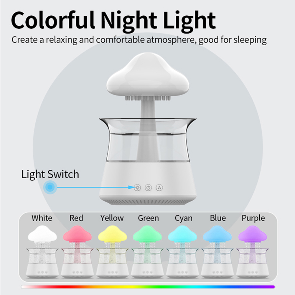 Mushroom Rain Essential Oil Diffusers Colorful Night Light Mini Aroma Diffuser Relieve Fatigues Home Decor for Bedroom Kids Room. 