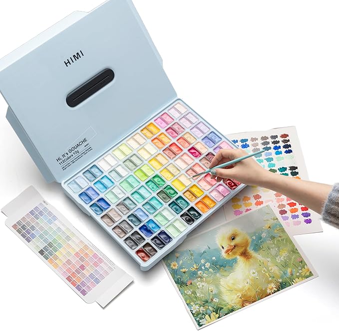 HIMI Gouache paint set, 112 colours, 12 ml, Non Toxic Paint for Canvas and Paper, Art Supplies for Professionals (ice blue). 