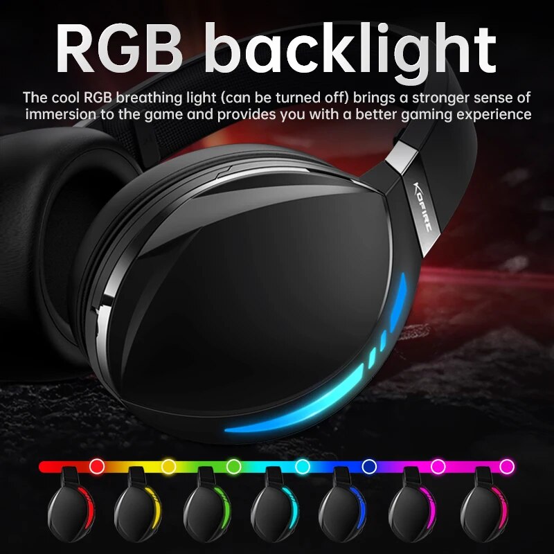 Kofire BG-06 Gaming Headset with Microphone Low Latency RGB Light Wireless Bluetooth 5.0 Headphones for Gamer PC PS5 PS4 Mobile. 