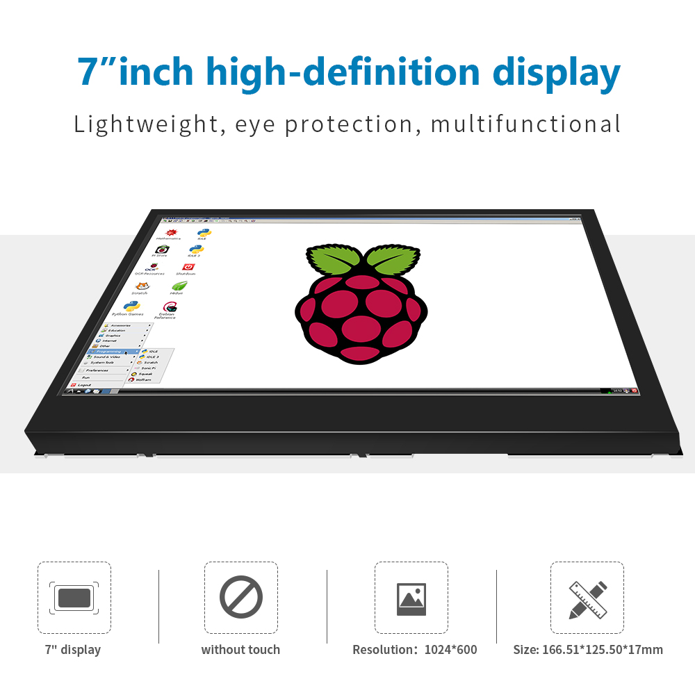 IPS 7Inch Screen HDMI NONTouch Module 1024 x 600 for Raspberry Pi 3 Pi4 PC monitor orange pi Case screen with Portable. 