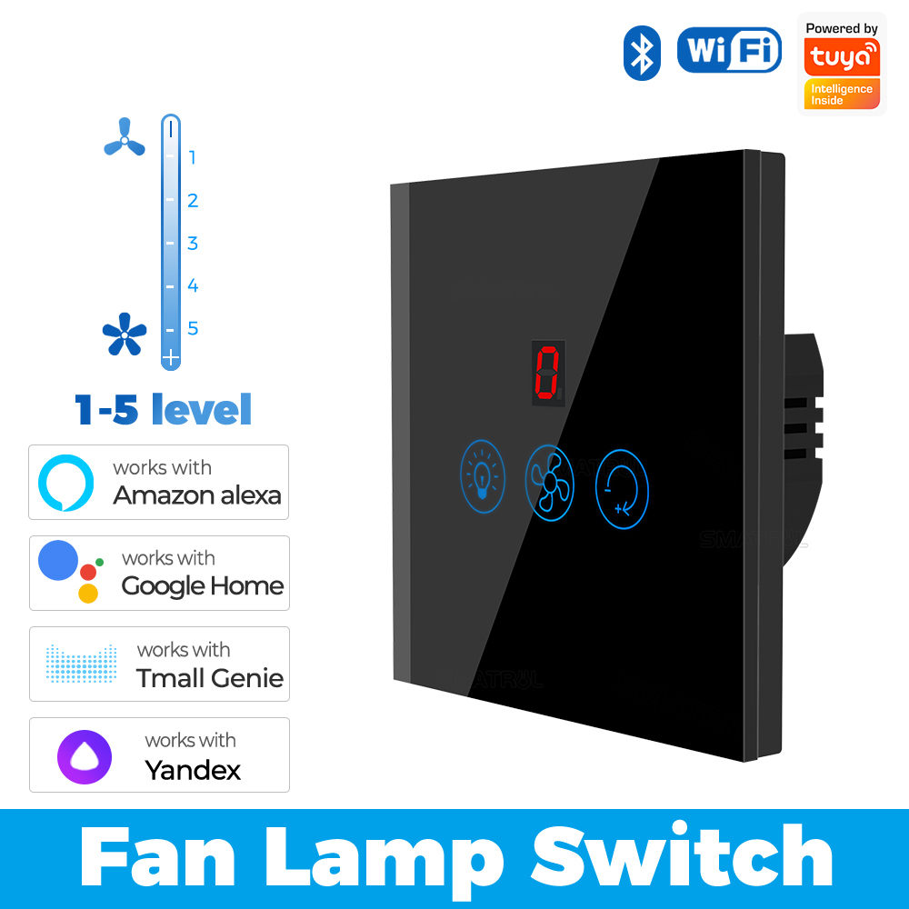 ROVF Wifi Smart Fan Switch Fan Light Ceiling Lamp Speed Control Glass Panel Can Control Remotely Work for Tuya Alexa Google Home Smart Life. 