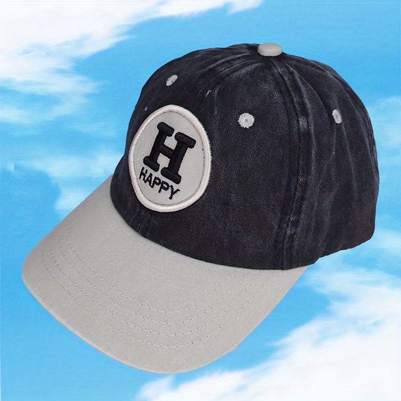 Baby Neutral Water Wash Embroidered H Letter Baseball Cap For Outdoor Activity
